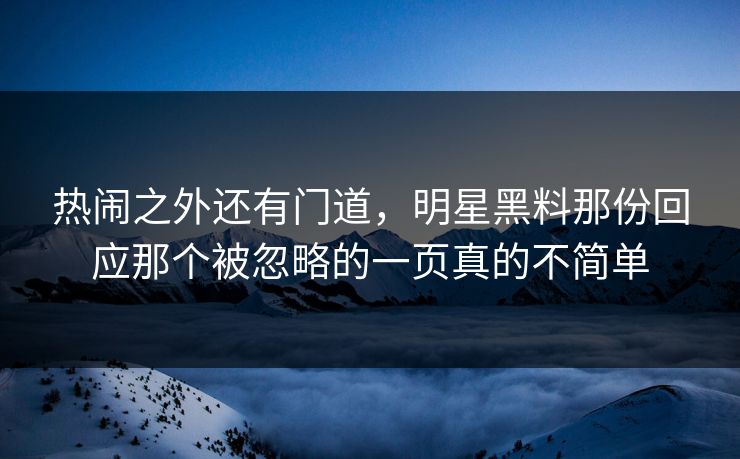 热闹之外还有门道，明星黑料那份回应那个被忽略的一页真的不简单